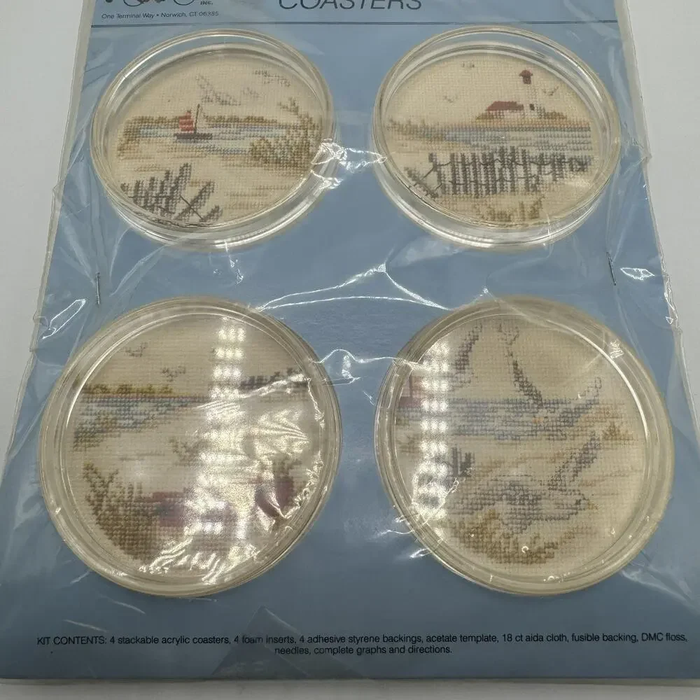 Fond Memories 4 SEASCAPES Counted Cross Stitch Acrylic Coasters C-12 Kit